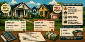 Alabama property tax: rental homes assessed at 20% vs 10% for owner-occupied - a $100,000 rental is taxed on $20,000 vs $6,000