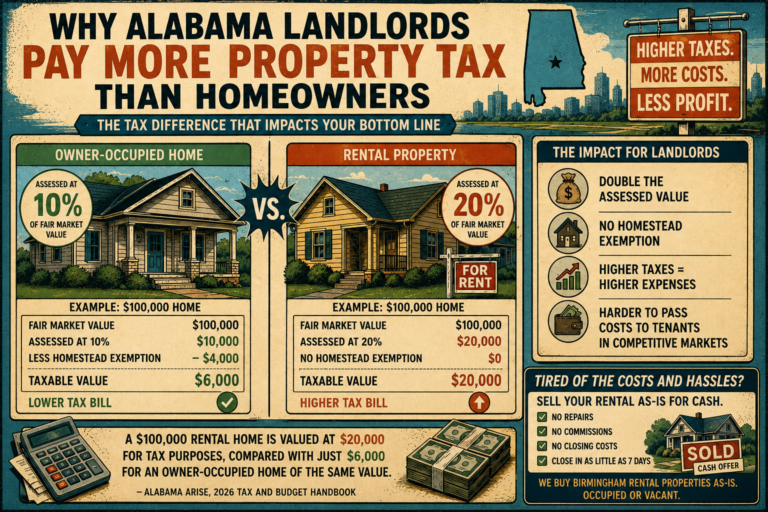 Alabama property tax: rentals assessed at 20% vs 10% for owner-occupied homes